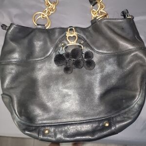 Juicy Couture Black Leather Shoulder Bag with Gold Accents